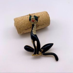 VINTAGE cat brooch enamel with rhinestones